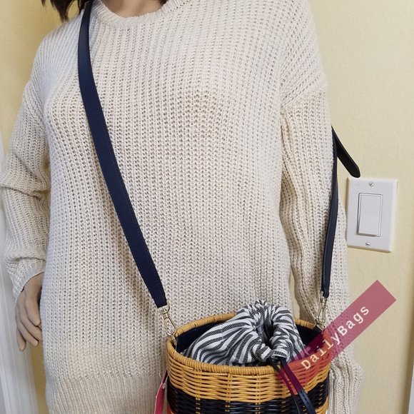 KATE SPADE BUOY WICKER MEDIUM BUCKET BAG CROSSBODY BLUE MULTI PXR00427 NWT $399 - Picture 9 of 10